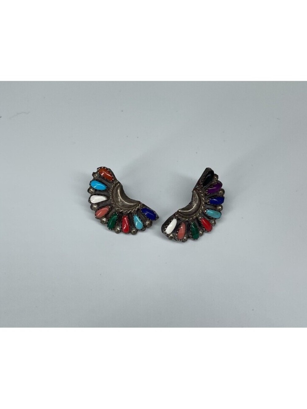 Vintage HB Sterling Silver Multicolor Inlay Southwest Dangle Earrings‎